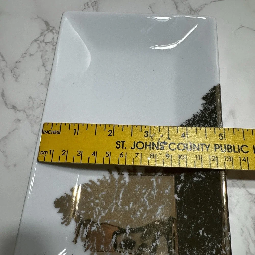Lot 2 Threshold Porcelain Christmas Tree Rectangular Tray White Gold Pines 8.75